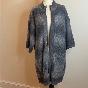 Chico’s Gray-Blue Wool Blend Long Zip Cardigan, Size 2 (M/L)